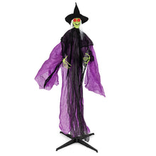 Load image into Gallery viewer, Halloween Electronic Standing Witch with Built-in Pre-recorded Phrases and Glowing Eyes - Suitable for Trick-or-Treat Activities and Halloween Decorations
