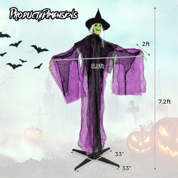 Halloween Electronic Standing Witch with Built-in Pre-recorded Phrases and Glowing Eyes - Suitable for Trick-or-Treat Activities and Halloween Decorations