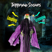 Load image into Gallery viewer, Halloween Electronic Standing Witch with Built-in Pre-recorded Phrases and Glowing Eyes - Suitable for Trick-or-Treat Activities and Halloween Decorations
