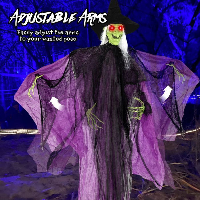 Halloween Electronic Standing Witch with Built-in Pre-recorded Phrases and Glowing Eyes - Suitable for Trick-or-Treat Activities and Halloween Decorations