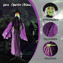 Load image into Gallery viewer, Halloween Electronic Standing Witch with Built-in Pre-recorded Phrases and Glowing Eyes - Suitable for Trick-or-Treat Activities and Halloween Decorations
