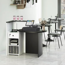 Load image into Gallery viewer, Multifunctional Black and White Reception Desk with Adjustable Shelves, Drawers, and Locking Capabilities
