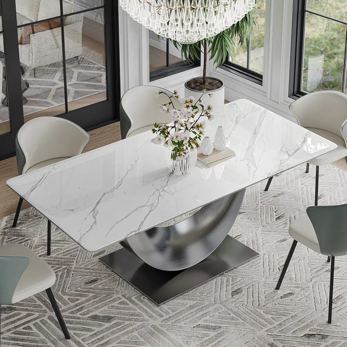 Modern Minimalist Dining Table with Crescent Base - Seats Up to 8 People, Suitable for Restaurant