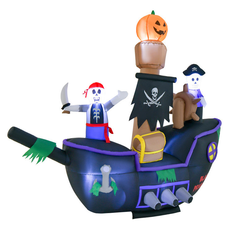 Halloween Inflatable Pirate Ship with Built-in LED Lights and Blower - Suitable for Halloween Decorations