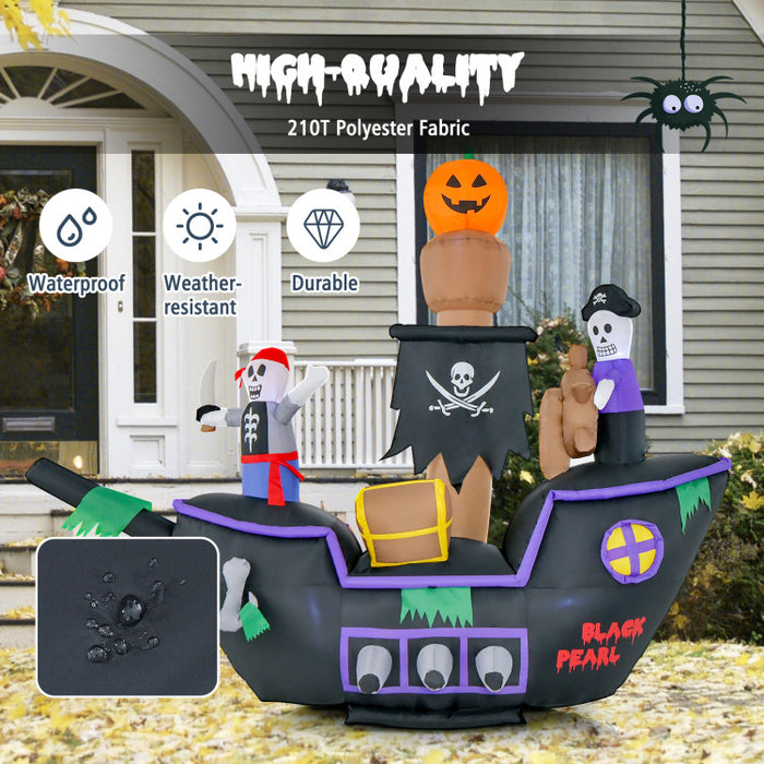 Halloween Inflatable Pirate Ship with Built-in LED Lights and Blower - Suitable for Halloween Decorations