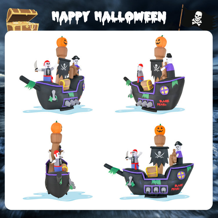Halloween Inflatable Pirate Ship with Built-in LED Lights and Blower - Suitable for Halloween Decorations