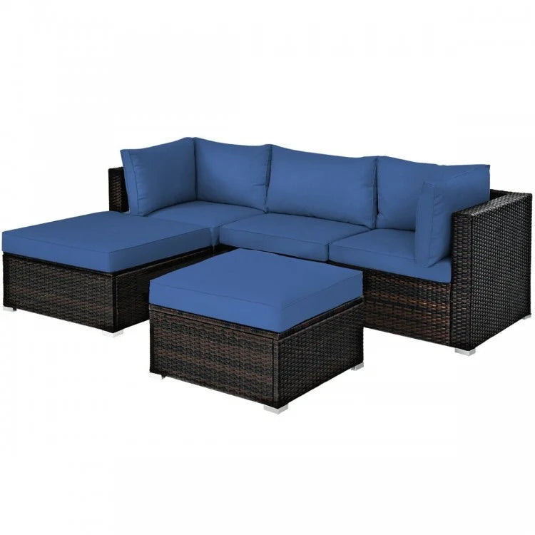 Costway Affordable Sectional Couches 5-Piece Set with Ottoman Table - Suitable for Patio, Garden, and Backyard