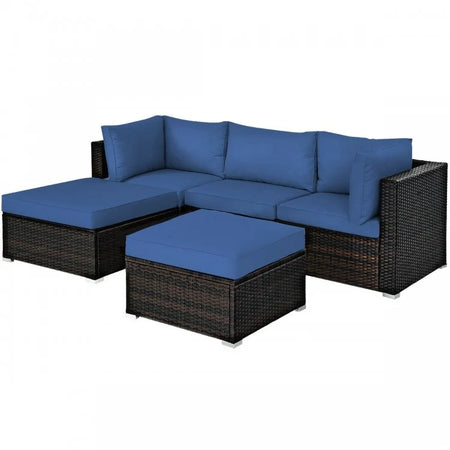 Costway Affordable Sectional Couches 5-Piece Set with Ottoman Table - Suitable for Patio, Garden, and Backyard