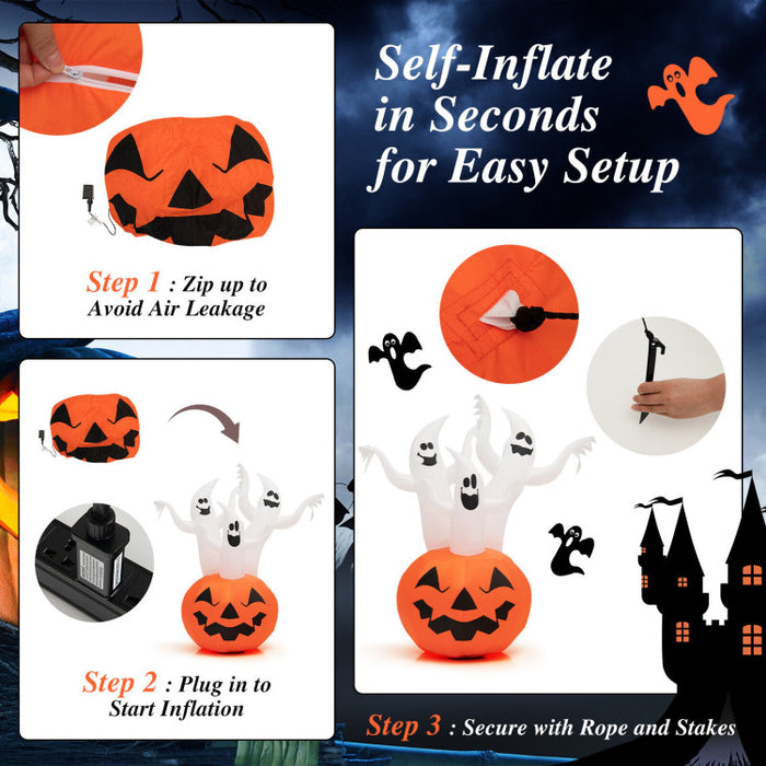 Halloween Inflatable Ghost Pumpkin with Built-in Spinning Flame Light - Suitable for Trick-or-Treat Events and Parties