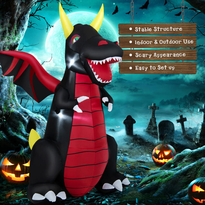 Halloween Inflatable Fire Dragon with LED Lights - Suitable for Halloween Decorations and Scary Parties