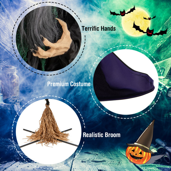 Halloween Electronic Animated Witch with 7-Foot Broom - Suitable for Haunted Houses and Halloween Decorations