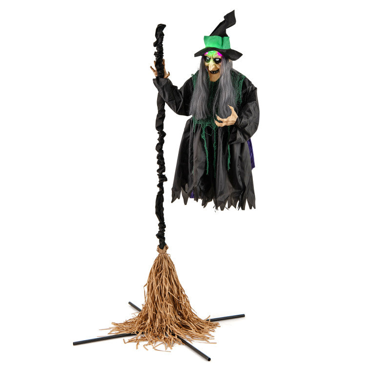 Halloween Electronic Animated Witch with 7-Foot Broom - Suitable for Haunted Houses and Halloween Decorations