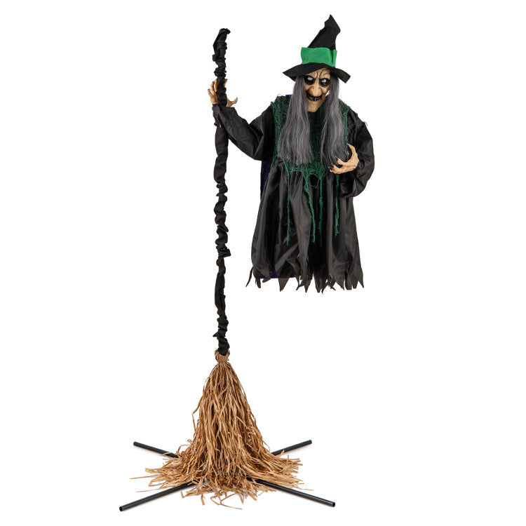Halloween Electronic Animated Witch with 7-Foot Broom - Suitable for Haunted Houses and Halloween Decorations