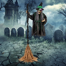 Load image into Gallery viewer, Halloween Electronic Animated Witch with 7-Foot Broom - Suitable for Haunted Houses and Halloween Decorations
