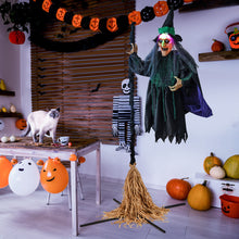Load image into Gallery viewer, Halloween Electronic Animated Witch with 7-Foot Broom - Suitable for Haunted Houses and Halloween Decorations

