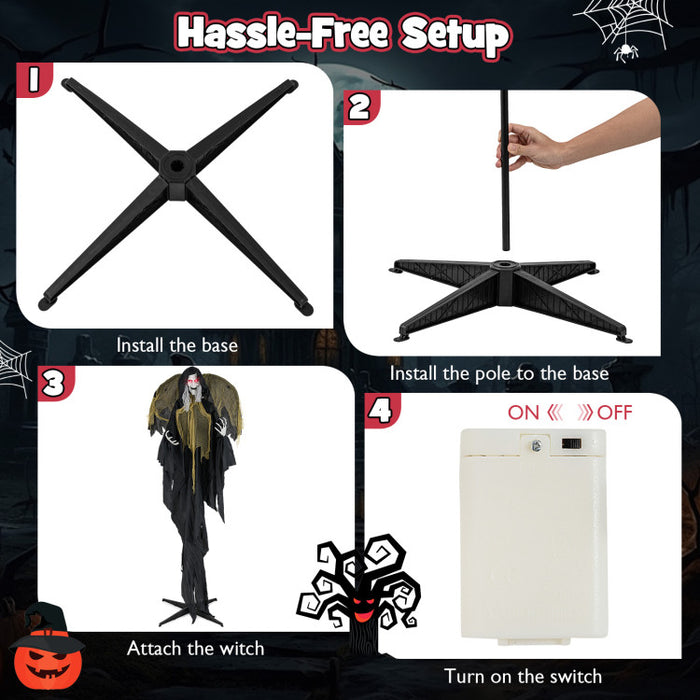 Halloween Electronic Animated Standing Witch with Pre-recorded Phrases and Wings - Suitable for Halloween Decorations