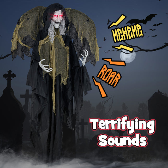 Halloween Electronic Animated Standing Witch with Pre-recorded Phrases and Wings - Suitable for Halloween Decorations