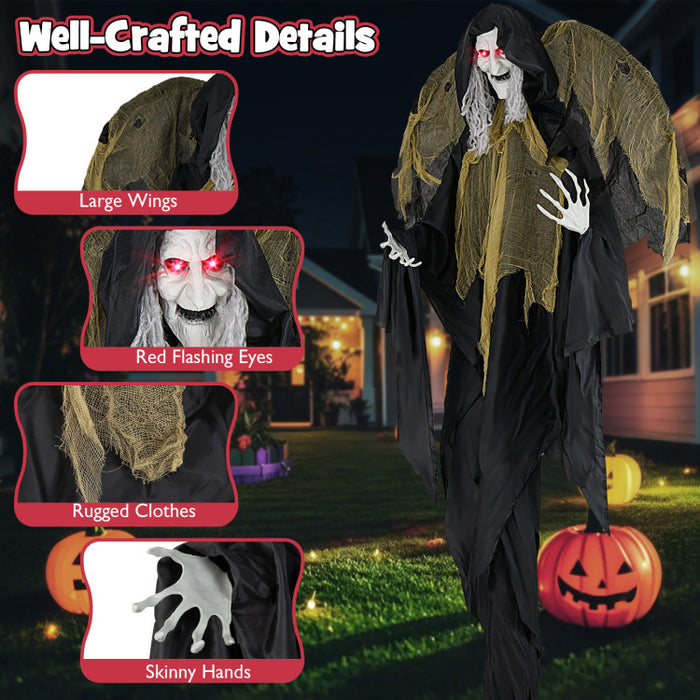 Halloween Electronic Animated Standing Witch with Pre-recorded Phrases and Wings - Suitable for Halloween Decorations