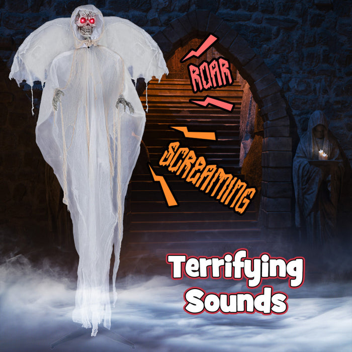 Halloween Sound-Activated Standing Haunting Angel with Glowing Eyes and Moving Wings - Suitable for Haunted Houses and Halloween Decorations