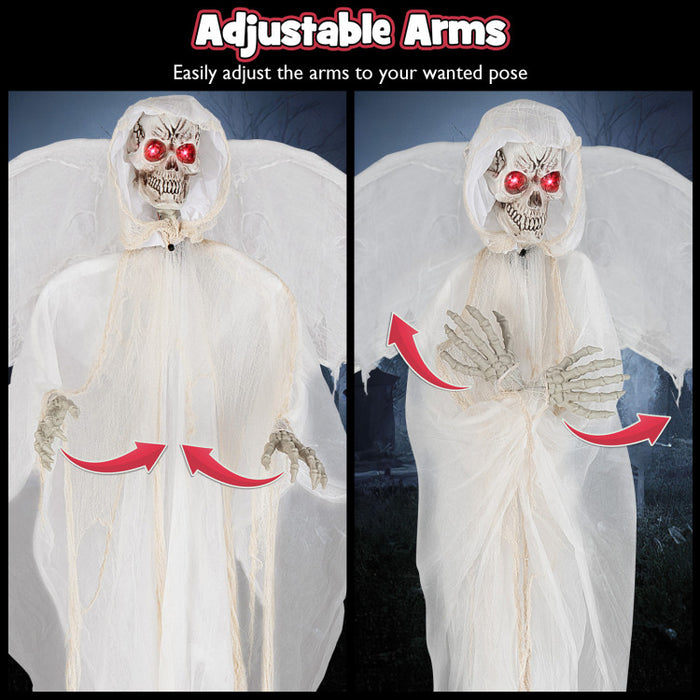 Halloween Sound-Activated Standing Haunting Angel with Glowing Eyes and Moving Wings - Suitable for Haunted Houses and Halloween Decorations