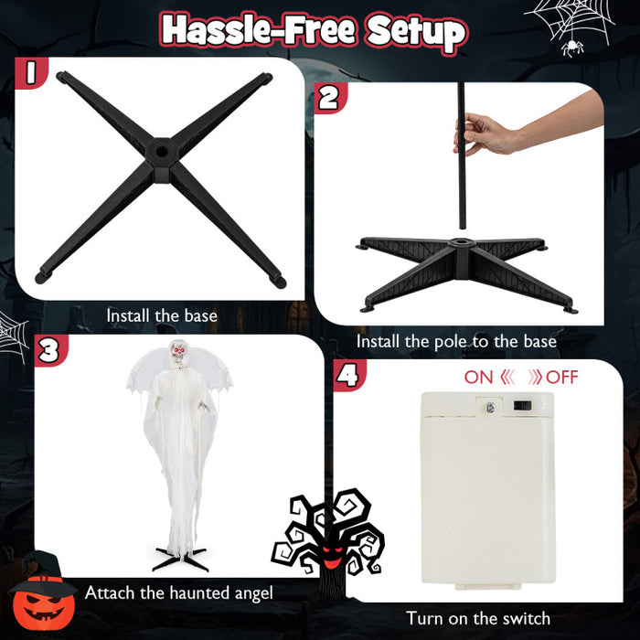 Halloween Sound-Activated Standing Haunting Angel with Glowing Eyes and Moving Wings - Suitable for Haunted Houses and Halloween Decorations