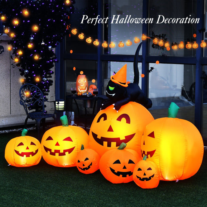Halloween Inflatable Pumpkin Set 7-Piece with Built-in Blower - Suitable for Halloween Decorations, Parties, and Events