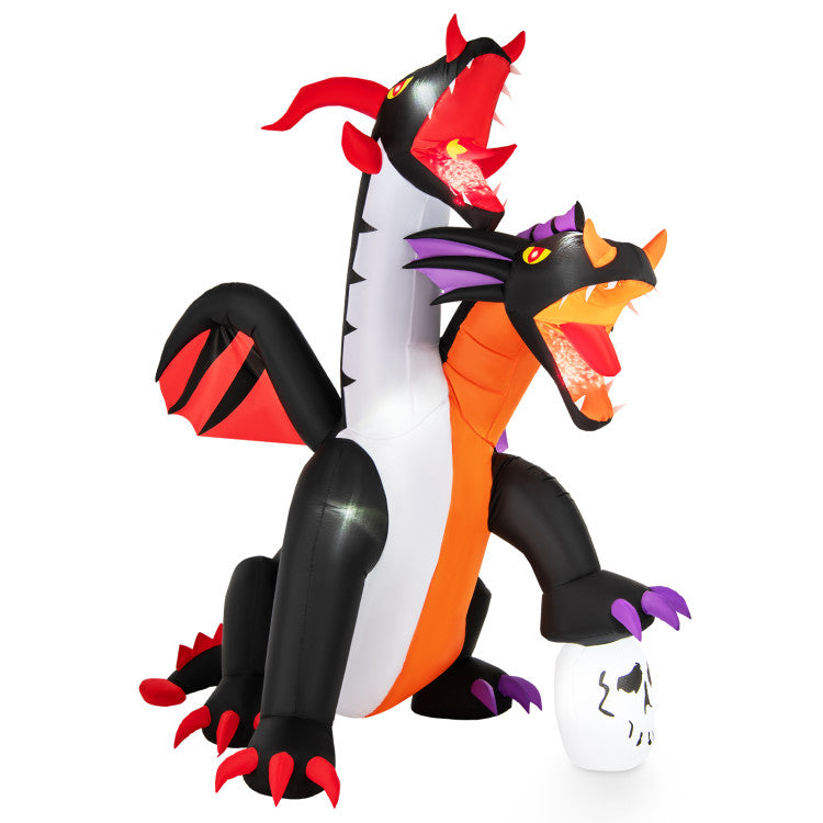 Halloween Inflatable Two-Headed Dragon with LED Lights and Flashing Effects - Suitable for Halloween Decorations and Parties
