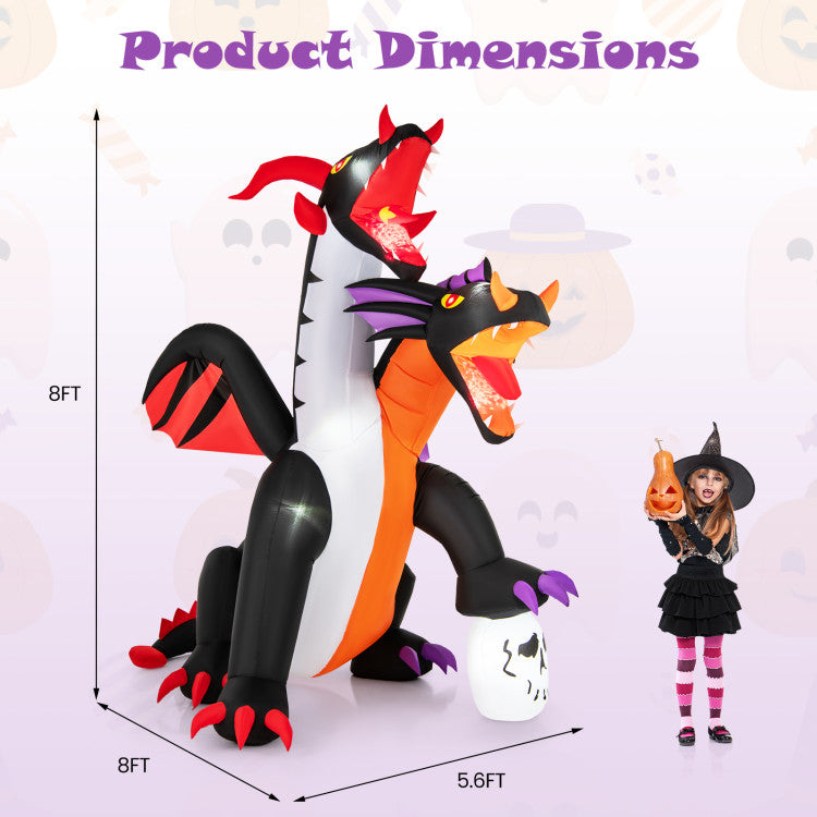 Halloween Inflatable Two-Headed Dragon with LED Lights and Flashing Effects - Suitable for Halloween Decorations and Parties