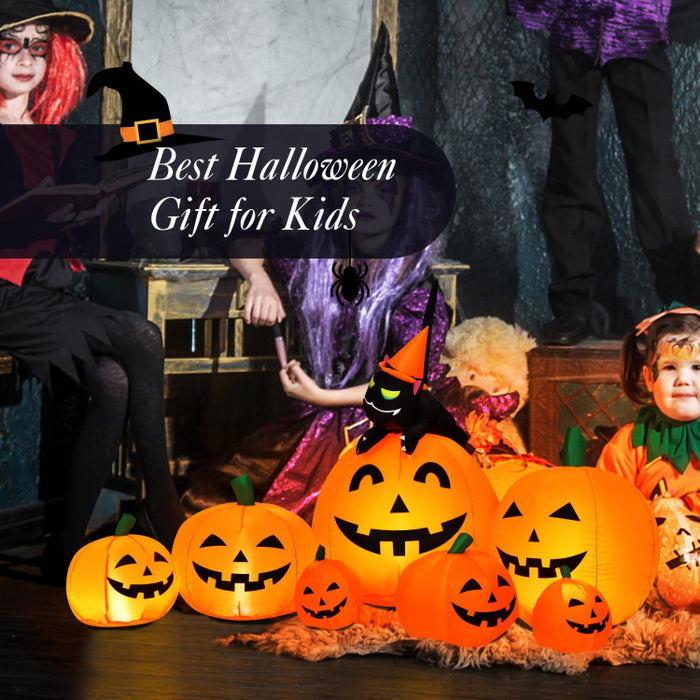 Halloween Inflatable Pumpkin Set 7-Piece with Built-in Blower - Suitable for Halloween Decorations, Parties, and Events