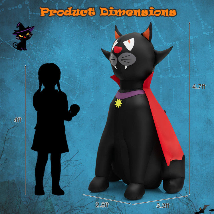 Halloween Inflatable Vampire Cat with Built-in LED Lights - Suitable for Halloween Parties