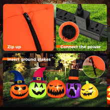 Charger l&#39;image dans la galerie, Halloween Inflatable Pumpkin Family 5-Piece Set with Built-in LED Lights and Witch Hats - Suitable for Halloween Decorations
