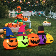 Charger l&#39;image dans la galerie, Halloween Inflatable Pumpkin Family 5-Piece Set with Built-in LED Lights and Witch Hats - Suitable for Halloween Decorations
