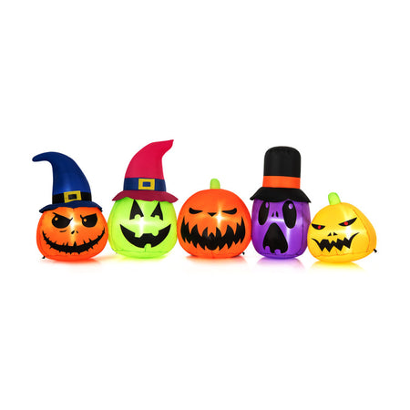 Halloween Inflatable Pumpkin Family 5-Piece Set with Built-in LED Lights and Witch Hats - Suitable for Halloween Decorations