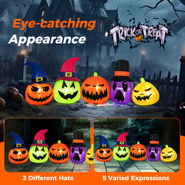 Halloween Inflatable Pumpkin Family 5-Piece Set with Built-in LED Lights and Witch Hats - Suitable for Halloween Decorations