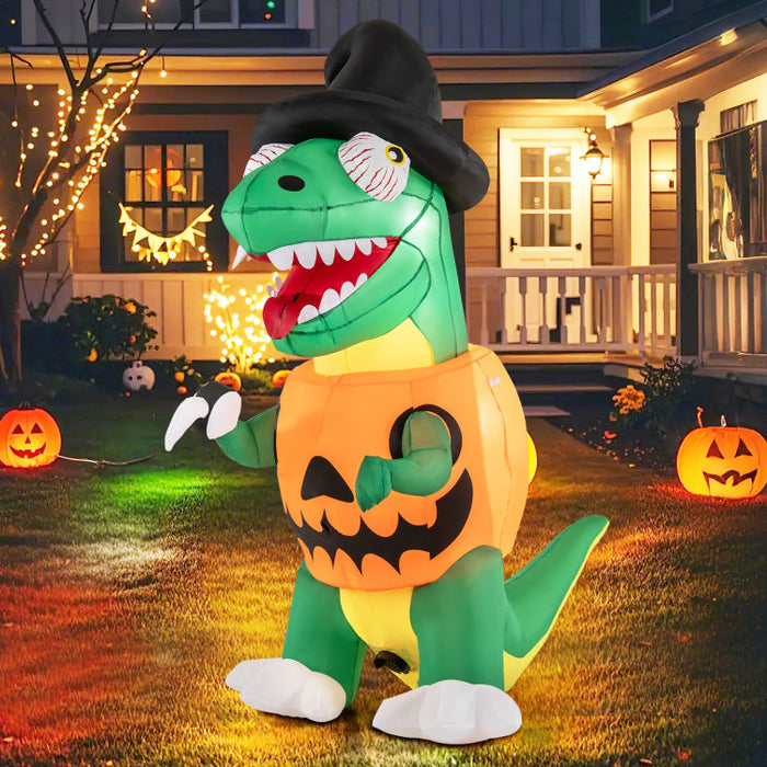 Halloween Inflatable Pumpkin Dinosaur with Built-in Blower and LED Lights - Suitable for Halloween Decorations