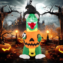 Load image into Gallery viewer, Halloween Inflatable Pumpkin Dinosaur with Built-in Blower and LED Lights - Suitable for Halloween Decorations
