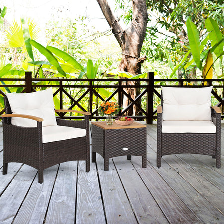 Auction Deal -Outdoor Patio Rattan Furniture Set with White Cushions