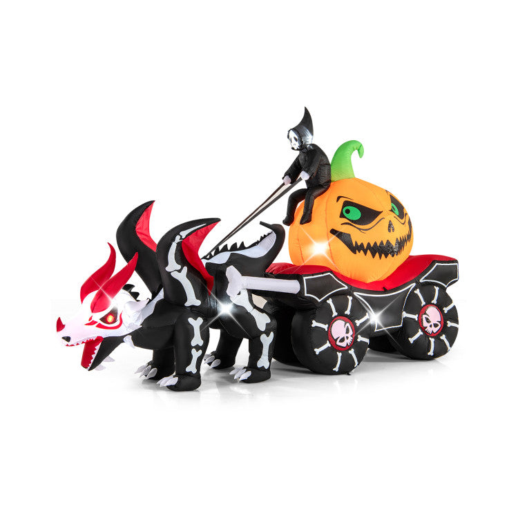 Halloween Inflatable Dead Man's Car with Pumpkin Skull LED Lights - Suitable for Halloween Party Decorations