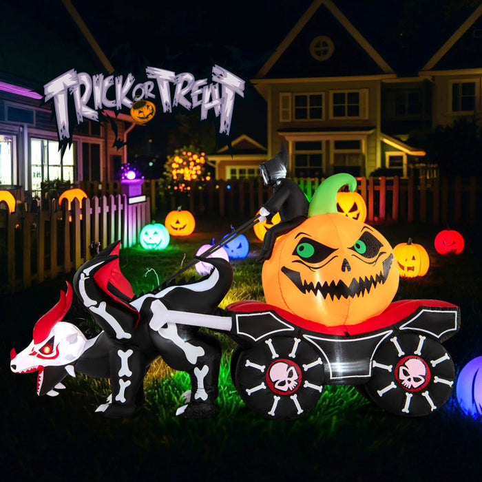 Halloween Inflatable Dead Man's Car with Pumpkin Skull LED Lights - Suitable for Halloween Party Decorations