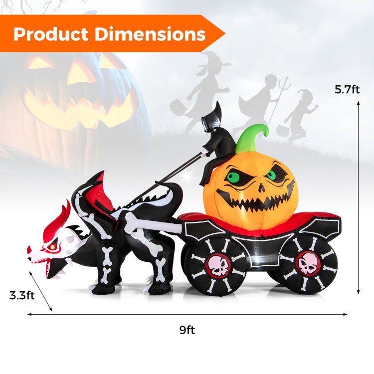 Halloween Inflatable Dead Man's Car with Pumpkin Skull LED Lights - Suitable for Halloween Party Decorations