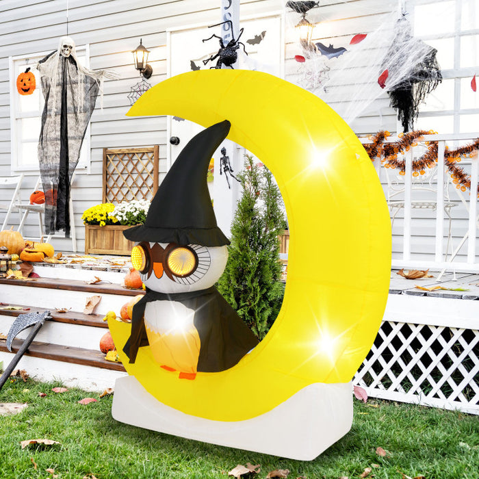 Halloween Inflatable Owl on Moon Decoration with Built-in LED Lights - Suitable for Holiday Parties