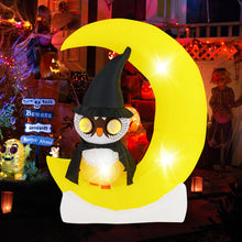 Load image into Gallery viewer, Halloween Inflatable Owl on Moon Decoration with Built-in LED Lights - Suitable for Holiday Parties
