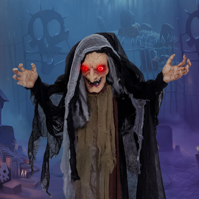 Halloween Electronic Life-Size Witch with Built-in Sensor and Scary Phrases - Suitable for Halloween Decorations and Haunted Houses