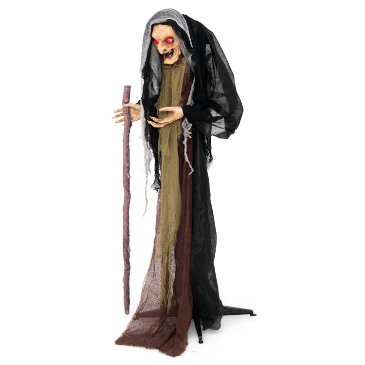 Halloween Electronic Life-Size Witch with Built-in Sensor and Scary Phrases - Suitable for Halloween Decorations and Haunted Houses