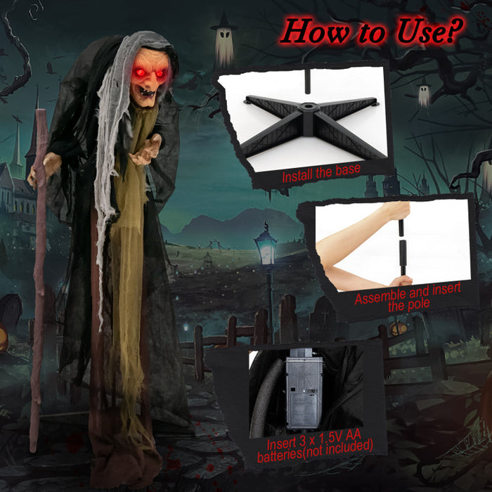 Halloween Electronic Life-Size Witch with Built-in Sensor and Scary Phrases - Suitable for Halloween Decorations and Haunted Houses