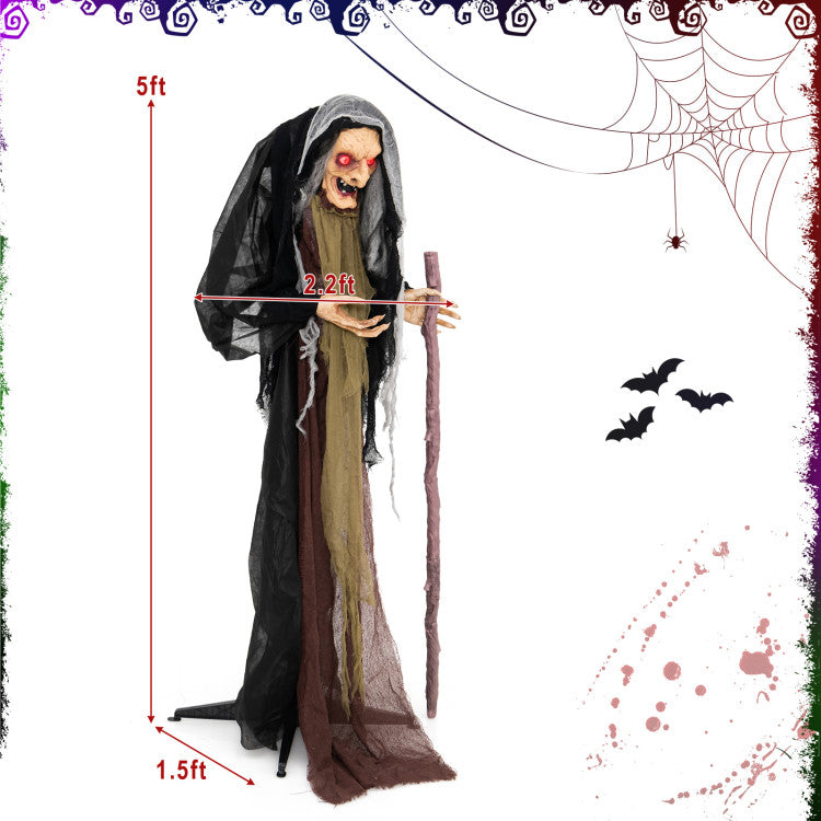 Halloween Electronic Life-Size Witch with Built-in Sensor and Scary Phrases - Suitable for Halloween Decorations and Haunted Houses