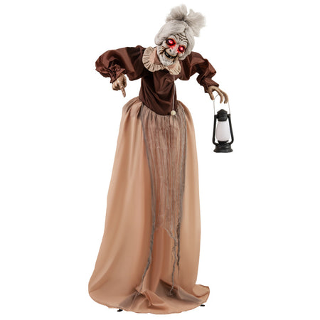 Halloween Electronic Animated Old Lady with LED Red Eyes and Sound Activation - Suitable for Haunted Houses and Halloween Decorations