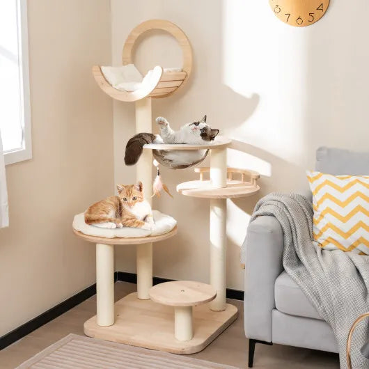 Auction Deal -4-in-1 Beige Wooden Cat Tower for 3 Cats