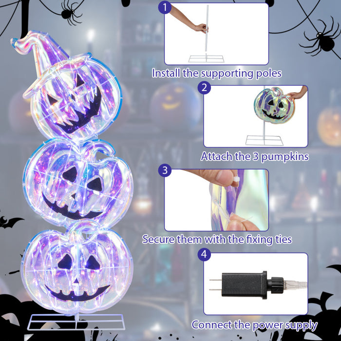 Halloween Glowing Stacked Pumpkins (3 Pieces) with 150 Built-in LED Lights - Suitable for Halloween Decorations and Haunted Houses