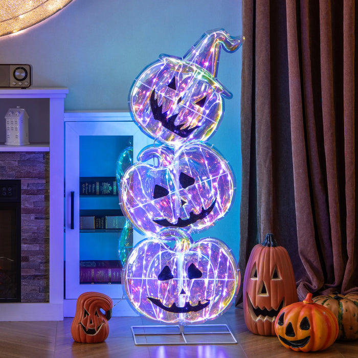 Halloween Glowing Stacked Pumpkins (3 Pieces) with 150 Built-in LED Lights - Suitable for Halloween Decorations and Haunted Houses